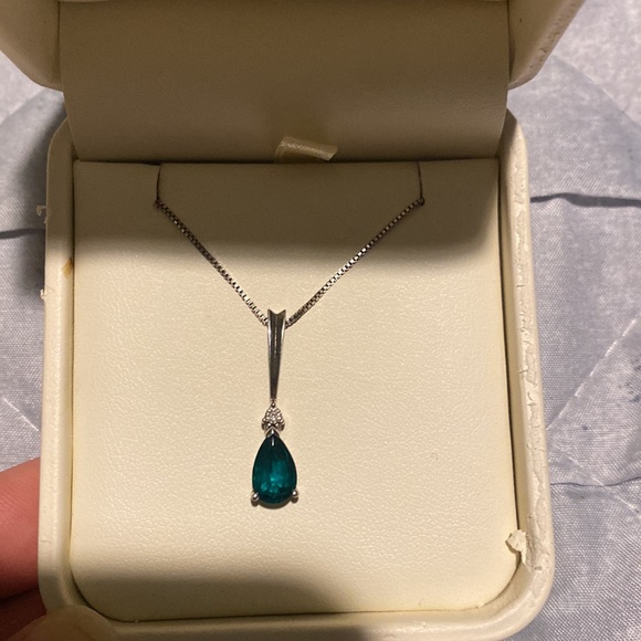 Sterling Silver and Lab Created Emerald Necklace and Earring Set - Picture 3 of 5